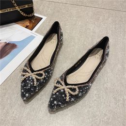 Spring Autumn Women Boat Shoes Fashion Pointed Toe Flats Single Shoes Slip On Womens Flat Bow-knot Wedding Shoes Loafers 240401