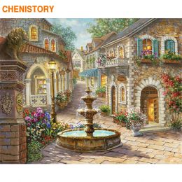 Number CHENISTORY Fountain Landscape DIY Painting By Numbers Hand Painted Oil Painting Home Decor Wall Art Picture For Room Artwork