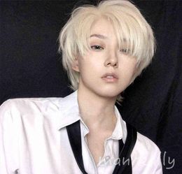 Hairpiece Ailiade Fashion Men Short Wig Light Yellow Blonde Synthetic Wigs with Bangs for Male Women Boy Cosplay Costume Anime Hal3377305