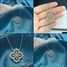 Pendant Necklaces Lucky Four-Leaf Clover Necklace Fashion Colour Treasure Clavicle Chain Simple Inlay Yellow Diamond Pink Drop Delive Otwyp