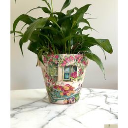 Planters Pots Gardener Flowerpot-6 Inch Gardening Gifts Tuscan Inspired Indoor Plant For Her Decoupage Flower Drop Delivery Home G Otb4M