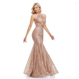 Party Dresses 2024 Sparkly Halter Cut Out Mermaid Evening Dress Sweep Train Prettiest Sexy Gold Sleeveless Aesthetic Backless Gown