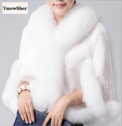 Women039s Fur Faux VmewSher Coat Women Quality Mink Rex Cape Jacket Black White Imitation Soft Collar9956438