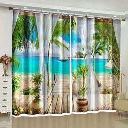 Curtains 3D Sea Beach Series Printing Scenic Curtains for Bedroom Living Room Curtain Wholesale Window Curtains Scenery Drapes Outdoor