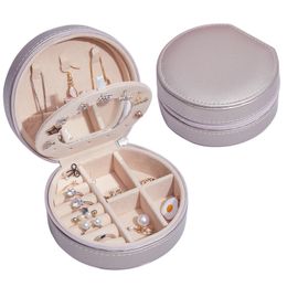 Leather Portable Jewellery Box Multifunctional Storage Boxes with Mirror Desktop Decoration 3 Colours