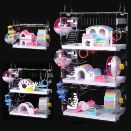 Cages Acrylic Hamster Cage Transparent Villa Guinea Pig Basic Cage House Toy Supplies Package With Pipe Small Pet Cage Oversized Nest