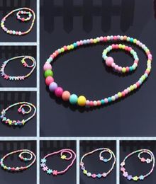 Kids Beaded Necklace Bracelet Jewellery Set Fashion Cute Pink White Pearl Pendant Accessories9773856