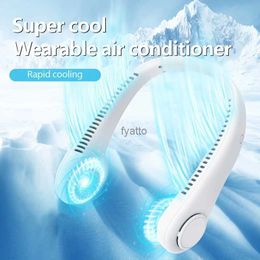 Electric Fans 2024 1200mAh New Mini Neck Mounted Fan Portable Bladeless Rechargeable Air Cooler 3 Speed Mini Summer Sports OutdoorH240313