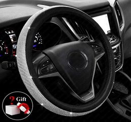 Diamond Leather Steering Wheel Cover with Bling Crystal Rhinestones Universal Fit 15 Inch Car Wheel Protector for Women GirlsBla3711488