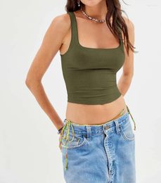 Women's Tanks Ribbed Camisole Tank Tops Y2K Stylish Sexy Slim Straps Base Layer Solid Colour Crop Sleeveless Outwear