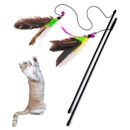 Cat Toys Funny Toy Stick Feather Wand With Small Bell Mouse Cage Plastic Artificial Colorful Teaser Supplies 225e