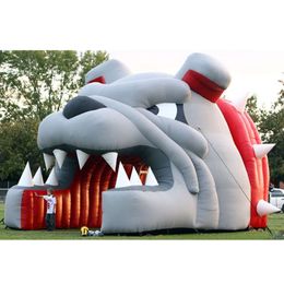 4.5mWx4.2mH (15x14ft) with blower Cute giant outdoor inflatable bulldog tunnel animal mascot head entry channel football helmet tent for sports events