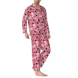 Men's Sleepwear Funky Poodle Pajamas Male Cherries Sock Hop Kawaii Home Autumn 2 Pieces Casual Oversized Custom Pajama Sets