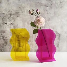 Vases Acrylic Mirror Vase Abstract Art Deco Wave Shape Tabletop Flower Ornament Home Decoration Modern Home Decor