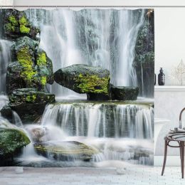 Curtains 3D Nature Landscape Waterfall Scenery Waterproof Shower Curtain Bathroom Products Creative Polyester Bath with 12 Hooks