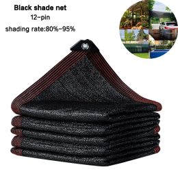 Nets 12pin Black Sunshade Net Antiultraviolet Awning Plant Cover Net for Outdoor Garden Courtyard Swimming Pool Balcony Shade Cloth