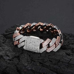 Hip Hop 20mm Three Rows Zircon Personalized Men's Two Tone Full Diamond Cuban Bracelet Accessories