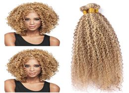 Piano Mixed 27613 Highlight Virgin Indian Human Hair Weaves 3Pcs Kinky Curly Ombre Light Brown and Blonde Piano Human Hair Bundl2417951