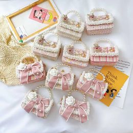 Girls Crossbody Bag Flower Pearl Handbag Bow-knot Rabbit Shoulder Pocket Coin Purse Kids Princess Messenger Bag Birthday Gift 240305