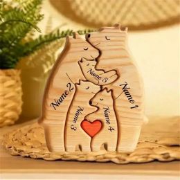 Miniatures Personalised Bear Family Theme Art Puzzle DIY Family Names Wooden Puzzle Desktop Ornament Home Deco Customised Christmas Gift