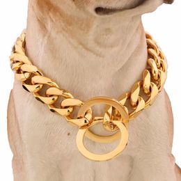 15mm Metal Dogs Training Choke Chain Collars for Large Dogs Pitbull Bulldog Strong Silver Gold Stainless Steel Slip Dog Collar353h