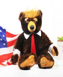 60cm Donald Trump Bear Plush Toys Cool USA President Bear With Flag Cute Animal Bear Dolls Trump Plush Stuffed Toy Kids Gifts Y2005453312