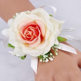 Bridal Wrist Flower Corsage Bridesmaid Sisters Hand Flowers Wedding Prom Artificial Silk Flowers Bracelet5259679