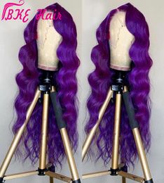 Long Body Wave Purple brazilian hair Lace Frontal Wig Side Part Synthetic lace front Wigs for Women Heat Resistant Glueless Wig5282955