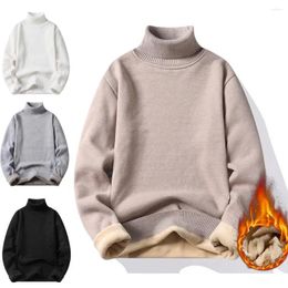 Men's Sweaters Sweater Turtleneck Long Sleeves Fleece Lining Ribbed Trim Men Autumn Winter Solid Colour Thickened Warm Jumper Tops