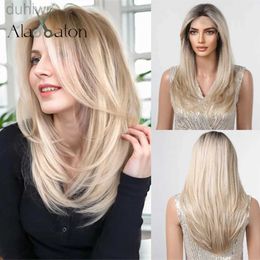 Synthetic Wigs EATON Light Brown Straight Lace Front Wigs Middle Blonde Lace Synthetic Wig Natural Hairline Heat ldd240313