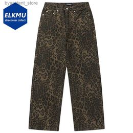 Men's Jeans Vintage Leopard Jeans Men Hip Hop Streetwear Harajuku Hip Hop Baggy Jeans Trousers Retro Denim Pants L240313