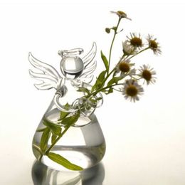 Beautiful Modern Cute Glass Angel Shape Flower Plant Hanging Vase Home Office Wedding Decor 1pcs2155