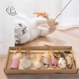 Toys 7 Style/1 Set Cat Toy Hemp Rope Interactive Stick Funny Cats Toys Kitten Mouse Fishing Game Wand Feather Pet Supplies Accessory
