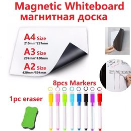 Magnetic White Board Fridge Magnets Dry Wipe White Board Magnetic Marker Pen Eraser Vinyl Whiteboard Board for Records Kitchen 201247A