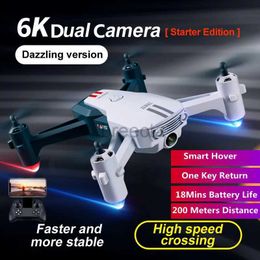 Drones 6K Dual Camera Smart Hover Aerial RC Drone 200M WIFI FPV One Key Return Radio Quadcopter Kids ldd240313