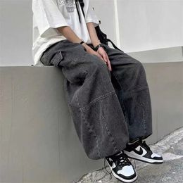 2023 Spring Autumn Trousers Y2K Baggy Jeans for Men Wide Leg Pants Pockets Elastic Waist Streetwear Loose Comfortable 240301