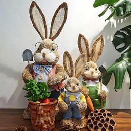 12Pcs Easter Cute Straw Bunny Decorations Rustic Home Decoration Party Tabletop Craft 240301