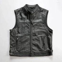 Men's Vests Support Customised Breathable Mesh Leather Jacket Stand-up Collar Casual Goatskin Motorcycle Models Vest Tide