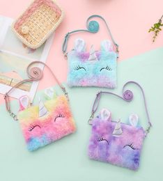 Kids cartoon horse Horn Ears Shoulder Bags Soft Plush Coin Purse Stuffed Doll Girl Messenger Pack M24274353056