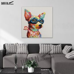 100% Handmade Cute Chihuahua Dog Oil Painting on Canvas Modern Cartoon Animal Lovely Pet Paintings For Room Wall Decor321m