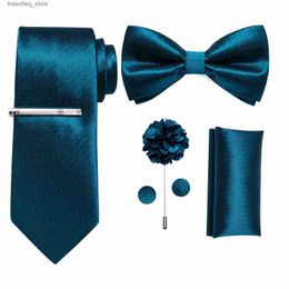 Neck Ties Solid Blue Mens Tie Set with Bow Tie Cufflinks Brooch Pin Wedding Party Accessories Gift Wholesale L240313