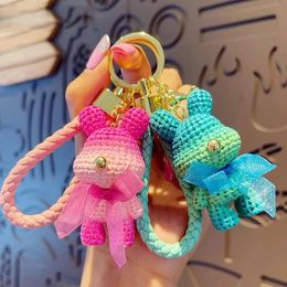 Cartoon Resin Bear Doll Keychain Delicate Gauze Bow Tie Bear Animal Keyring Couple Bag Key Chain Pendant