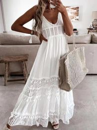 Casual Dresses Summer White Long Dress Women Spaghetti Strap Off Shoulder Female Sexy Backless Ladies Hollow Out Tassel Maxi