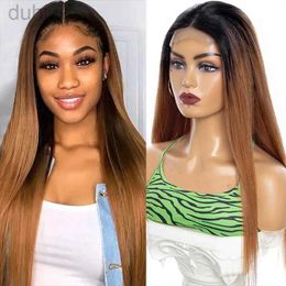 Synthetic Wigs Brown Glueless Soft Synthetic 180 Density Soft 26Inch Long Straight Lace Front Wig With Hair Middle Part Glueless Wig ldd240313