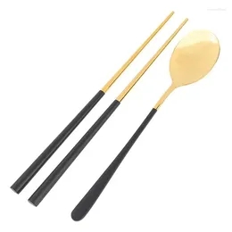 Dinnerware Sets Retail Korean Stainless Steel Chopsticks Spoon Set Long Handle Flat Non-Slip Dessert Spoons