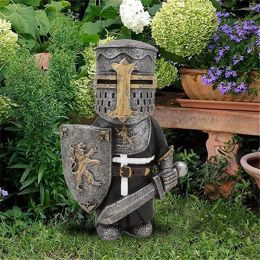 Sculptures Resin Knight Guard Mediaeval Sword Warrior Ornaments Static Dwarf Soldier Home Garden Decoration Kids Figurines Statues Toy