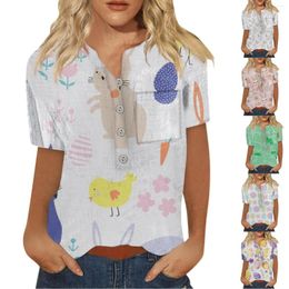 Women's T Shirts O-neck Button-up Printed Short-sleeved Top Summer Fashion Casual Pullover Soft Fabric Temperament Shirt Ropa Mujer