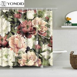 Curtains 3D Flowers Pattern Shower Curtains Vintage Bath Curtain With Hooks Polyester Fabric Cloth Printing Curtain for Bathroom cortinas