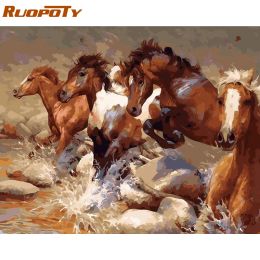 Number RUOPOTY Frame Running Horse Animals DIY Painting By Numbers Kits Colouring By Numbers Acrylic Paint On Canvas For Home Decor Arts