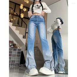 Women's Jeans WCFCX STUDIO Fashion Split Winter Casual Women High Waist Flare Pant Korean Design Skinny Denim Trousers